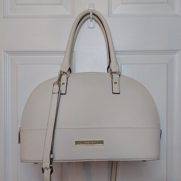 Anne Klein Shimmer Down Dome Satchel Off White Double Handle Handbag Crossbody - Picture 1 of 15